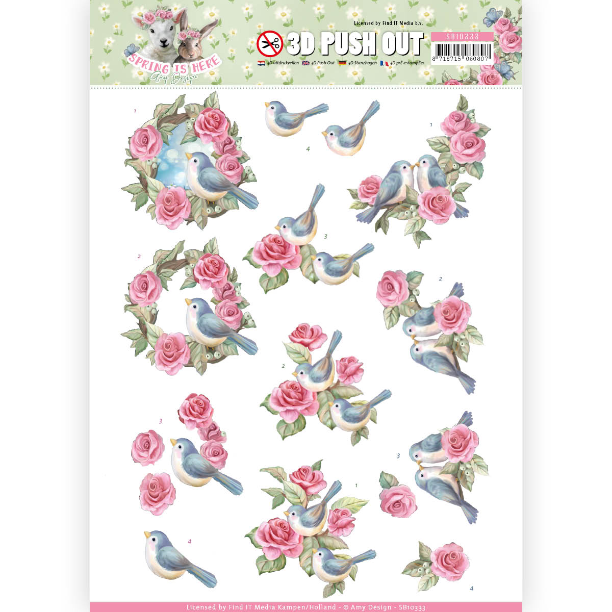 3D Pushout - Amy Design - Spring is Here - Birds and Roses 3D Pushout - Amy Design - Spring is Here - Birds and Roses