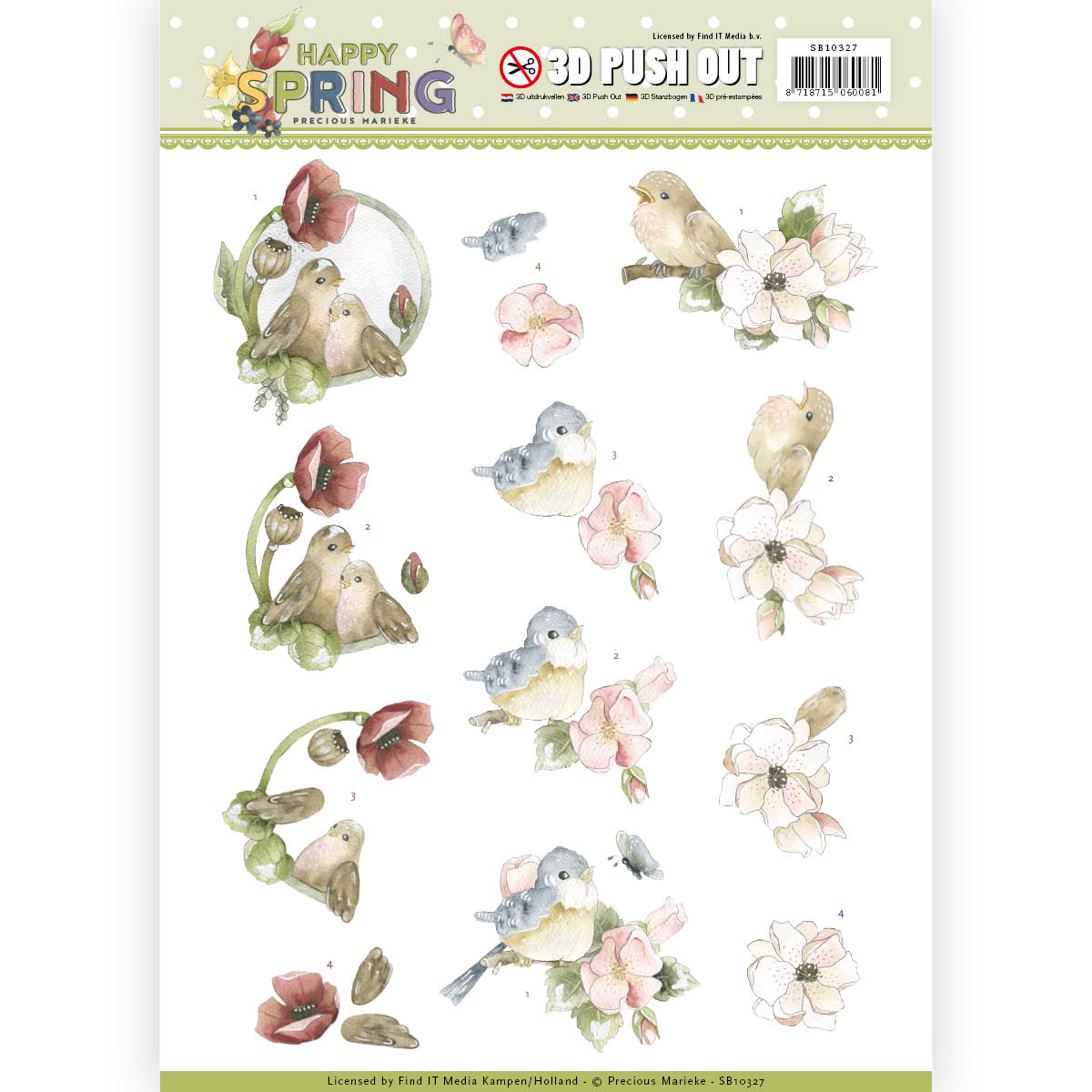 Happy Birds - Happy Spring 3D-PushOut Precious Marieke Happy Birds - Happy Spring 3D-PushOut Precious Marieke