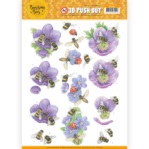 3D Pushout - Jeanines Art - Buzzing Bees - Purple Flowers 3D Pushout - Jeanines Art - Buzzing Bees - Purple Flowers