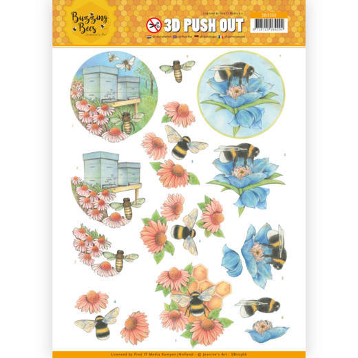 3D Pushout - Jeanines Art - Buzzing Bees - Working Bees 3D Pushout - Jeanines Art - Buzzing Bees - Working Bees