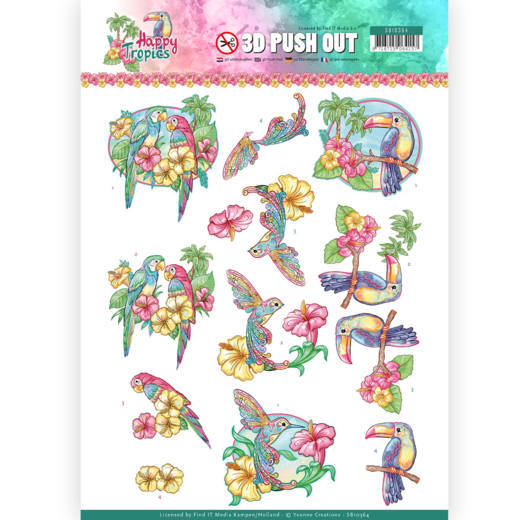 3D Pushout - Yvonne Creations - Happy Tropics - Exotic Birds 3D Pushout - Yvonne Creations - Happy Tropics - Exotic Birds