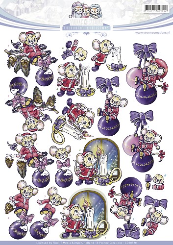 Christmas Mice - Colourful Christmas 3D-Knipvel Yvonne Creations