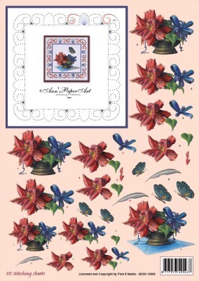 Blauwe en Rode Bloem Vaas Stitching Sheets by Ann's Paper Art Blauwe en Rode Bloem Vaas Stitching Sheets by Ann's Paper Art