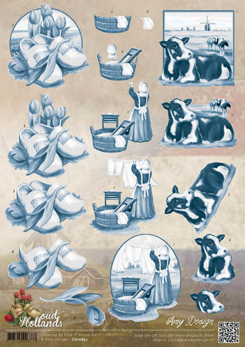 Delfst Blauw Nederlandse iconen  - Oud-Hollands 3D-Knipvel Amy Design