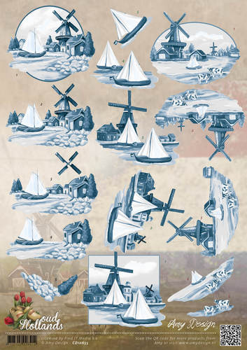 Delfts Blauw Windmolens - Oud-Hollands 3D-Knipvel Amy Design