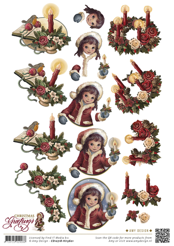 Kerstkaarsen - Christmas Greetings 3D-Knipvel Amy Design