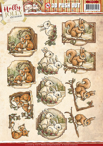 Animals Holly Jolly 3D-Uitdrukvel Push-Out Yvonne Creations