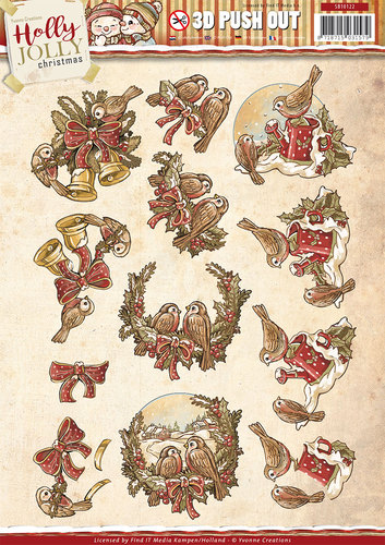Birds Holly Jolly 3D-Uitdrukvel Push-Out Yvonne Creations Birds Holly Jolly 3D-Uitdrukvel Push-Out Yvonne Creations