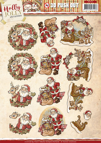 Santa Holly Jolly 3D-Uitdrukvel Push-Out Yvonne Creations