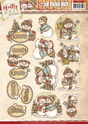 Snowman Holly Jolly 3D-Uitdrukvel Push-Out Yvonne Creations