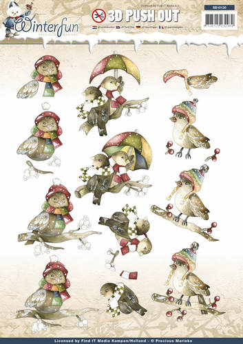 Funny Birds Winterfun 3D-Uitdrukvel Push-Out Precious Marieke Funny Birds Winterfun 3D-Uitdrukvel Push-Out Precious Marieke