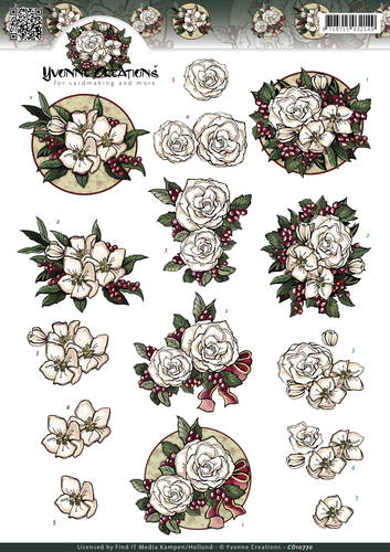 White Christmas Flowers 3D-Knipvel Yvonne Creations