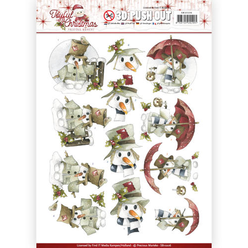 Snowman Joyful Christmas 3D-Uitdrukvel Push-Out Precious Marieke Snowman Joyful Christmas 3D-Uitdrukvel Push-Out Precious Marieke