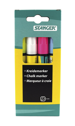 Krijmarker set 4 kleuren, geel/wit/roze/blauw Krijmarker set 4 kleuren, geel/wit/roze/blauw