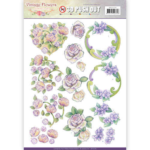 Romantic Purple - Vintage Flowers 3D-Push-Out Jeanine's Art Romantic Purple - Vintage Flowers 3D-Push-Out Jeanine's Art