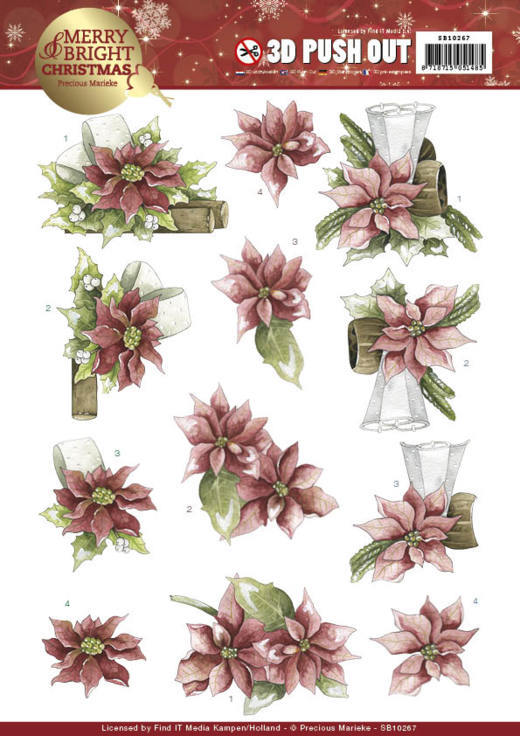 Poinsettia in Red Merry and Bright 3D-Uitdrukvel Push-Out Precious Marieke Poinsettia in Red Merry and Bright 3D-Uitdrukvel Push-Out Precious Marieke