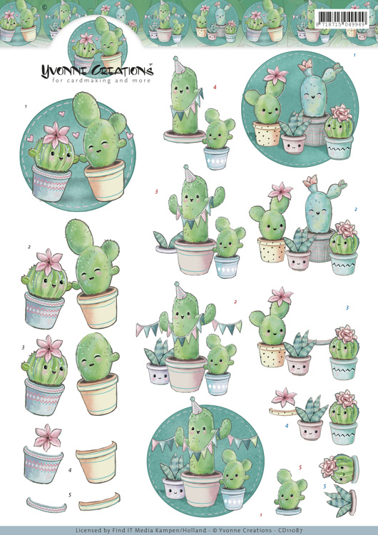 Happy Cactus 3D-Knipvel Yvonne Creations