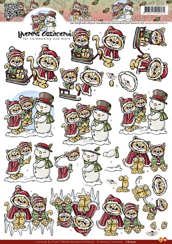 Kerst Katjes 3D-Knipvel Yvonne Creations