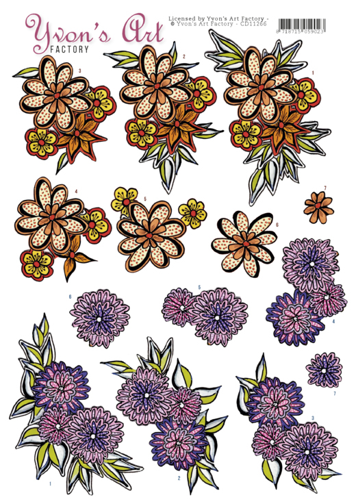 Pretty Flowers 3D-Knipvel Yvon's Art Pretty Flowers 3D-Knipvel Yvon's Art