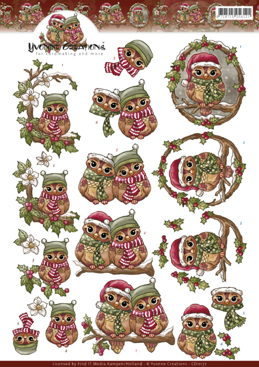 Christmas Owls 3D-Knipvel Yvonne Creations Christmas Owls 3D-Knipvel Yvonne Creations