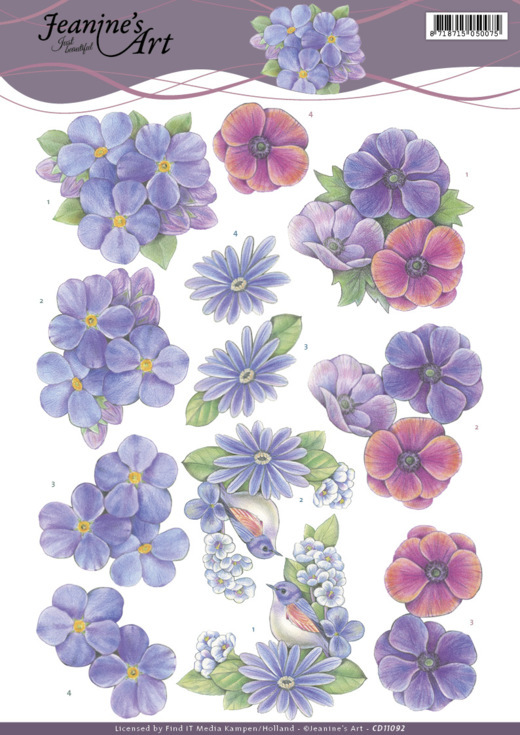 3D Knipvel - Jeanines Art - Purple Flowers 3D Knipvel - Jeanines Art - Purple Flowers
