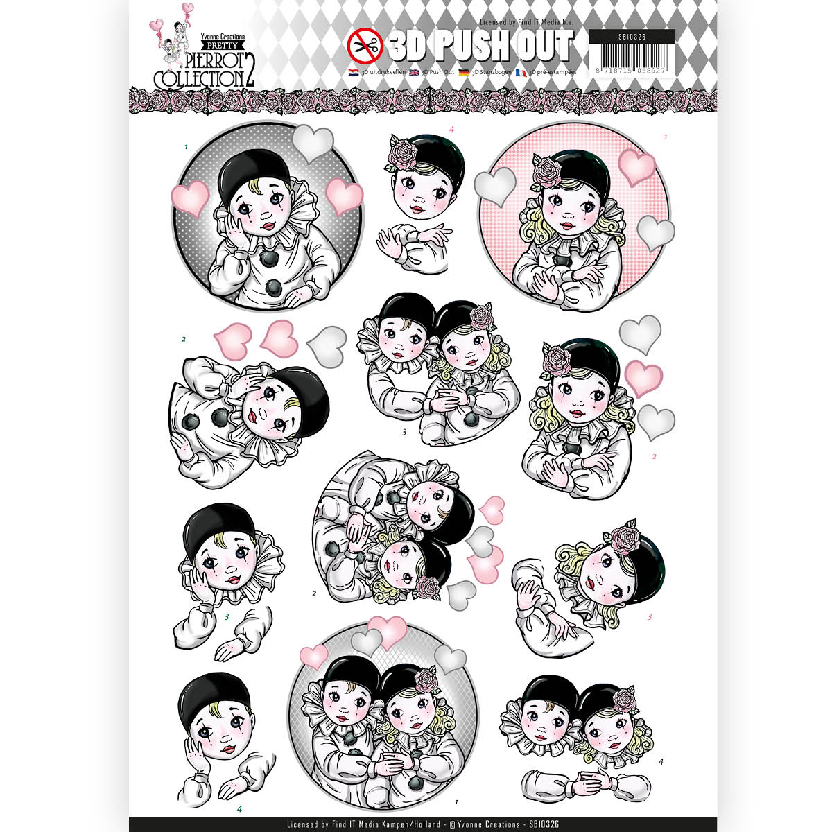 Ik denk aan jou - Pretty Pierrot 2 3D-PushOut Yvonne Creations