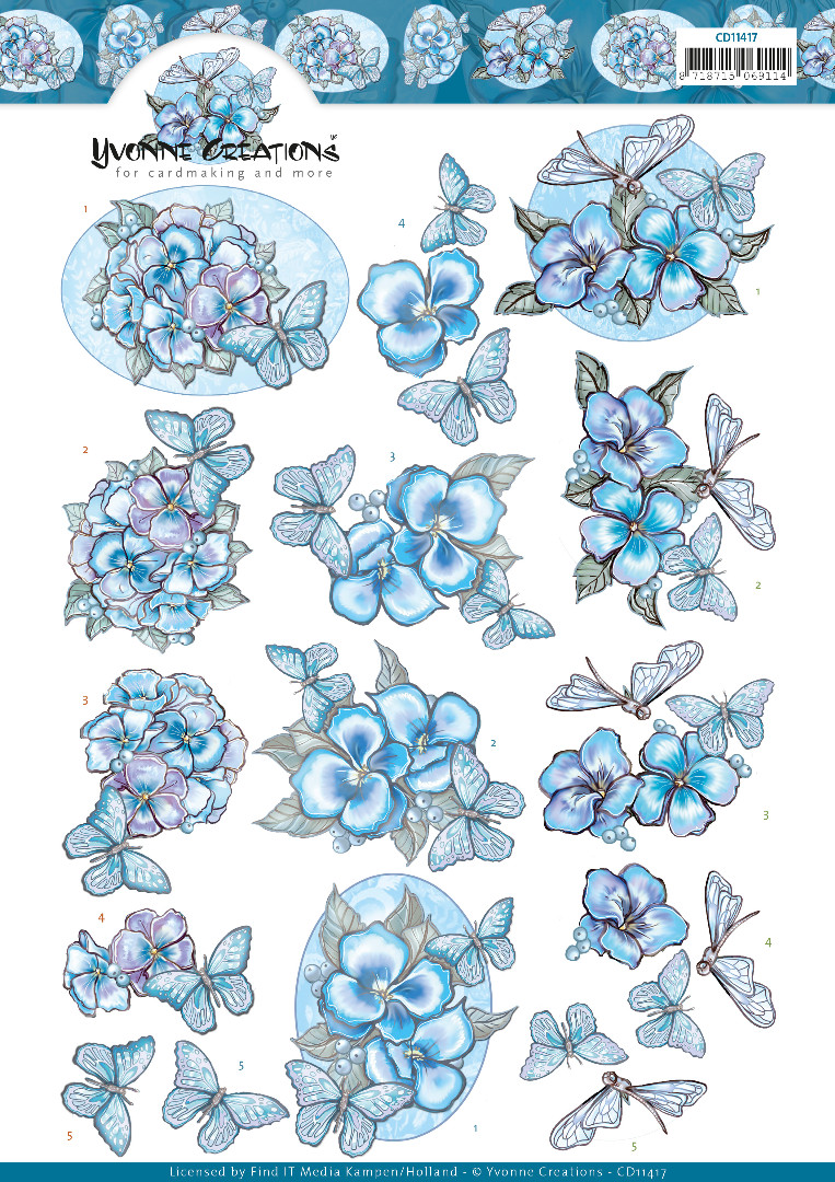 Blue Butterflies 3D Cutting Sheet by Yvonne Creations Blue Butterflies 3D Cutting Sheet by Yvonne Creations