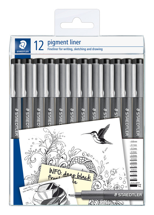 pigment liner fineliner - etui 12 st zwart