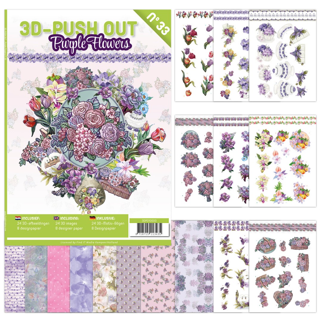 3D Push Out book 33 - Purple Flowers 3D Push Out book 33 - Purple Flowers