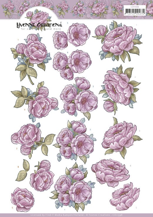 3D Cutting Sheet - Yvonne Creations - Pink Rose 3D Cutting Sheet - Yvonne Creations - Pink Rose