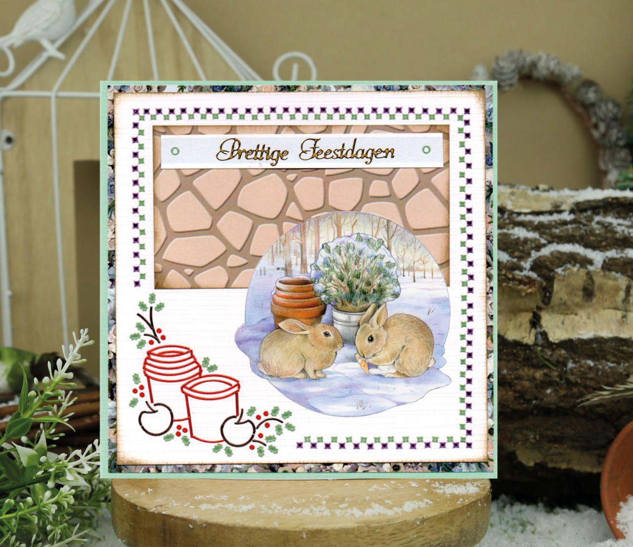 3D Push Out - Jeanine's Art - Winter Garden - Rabbits