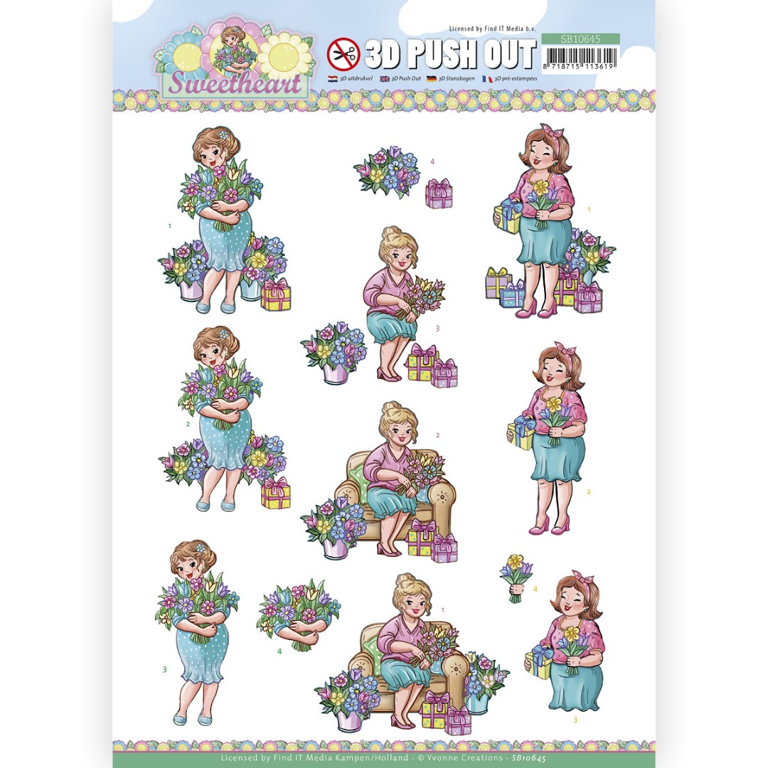 3D Push Out - Yvonne Creations - Bubbly Girls - Sweetheart - Flowers and gifts 3D Push Out - Yvonne Creations - Bubbly Girls - Sweetheart - Flowers and gifts