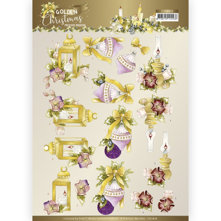 3D Cutting Sheet - Precious Marieke - Golden Christmas - Christmas Lantern 3D Cutting Sheet - Precious Marieke - Golden Christmas - Christmas Lantern