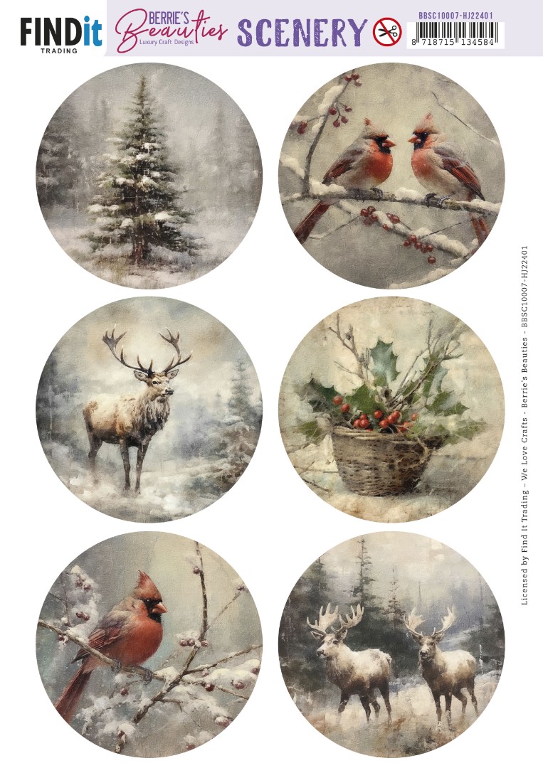 Push-Out Scenery - Berries Beauties - Vintage Christmas Round Push-Out Scenery - Berries Beauties - Vintage Christmas Round