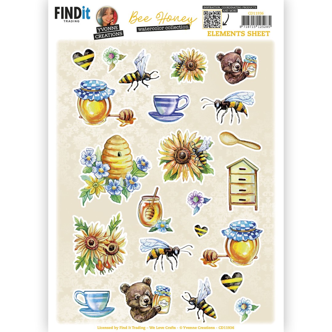 Cutting Sheet - Yvonne Creations - Bee Honey - Small Elements A Cutting Sheet - Yvonne Creations - Bee Honey - Small Elements A