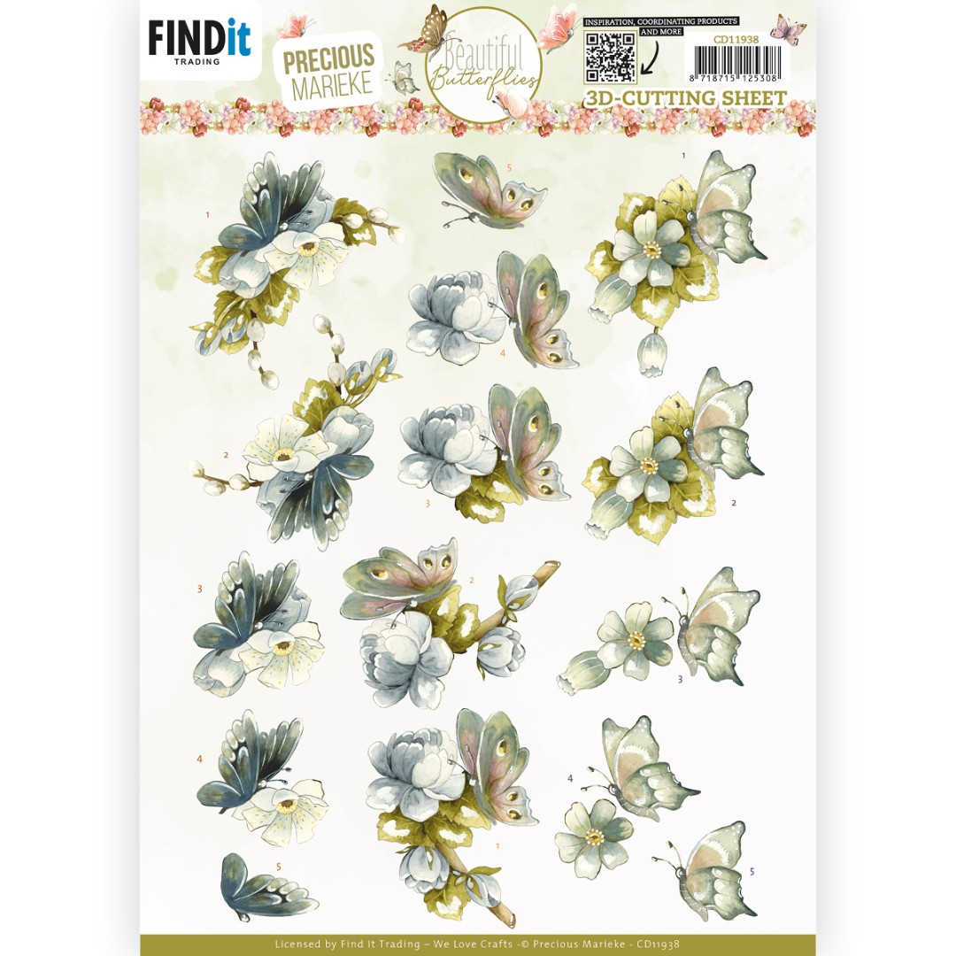 3D Cutting Sheet - Precious Marieke - Beautiful Butterfly - Blue