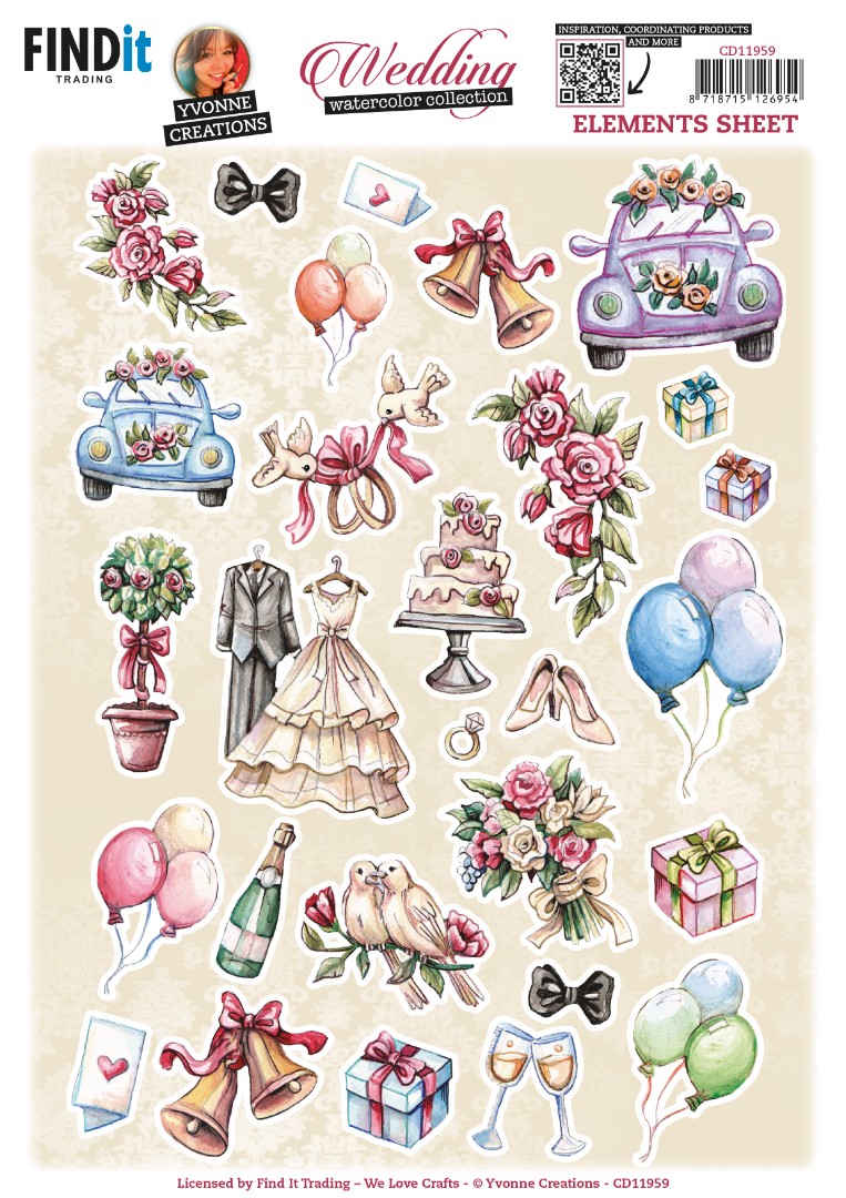 Cutting Sheet - Yvonne Creations - Wedding Time - Small Elements A Cutting Sheet - Yvonne Creations - Wedding Time - Small Elements A