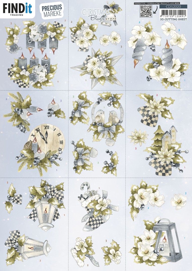 Cutting Sheet - Precious Marieke - Christmas Blues - Mini Cutting Sheet - Precious Marieke - Christmas Blues - Mini