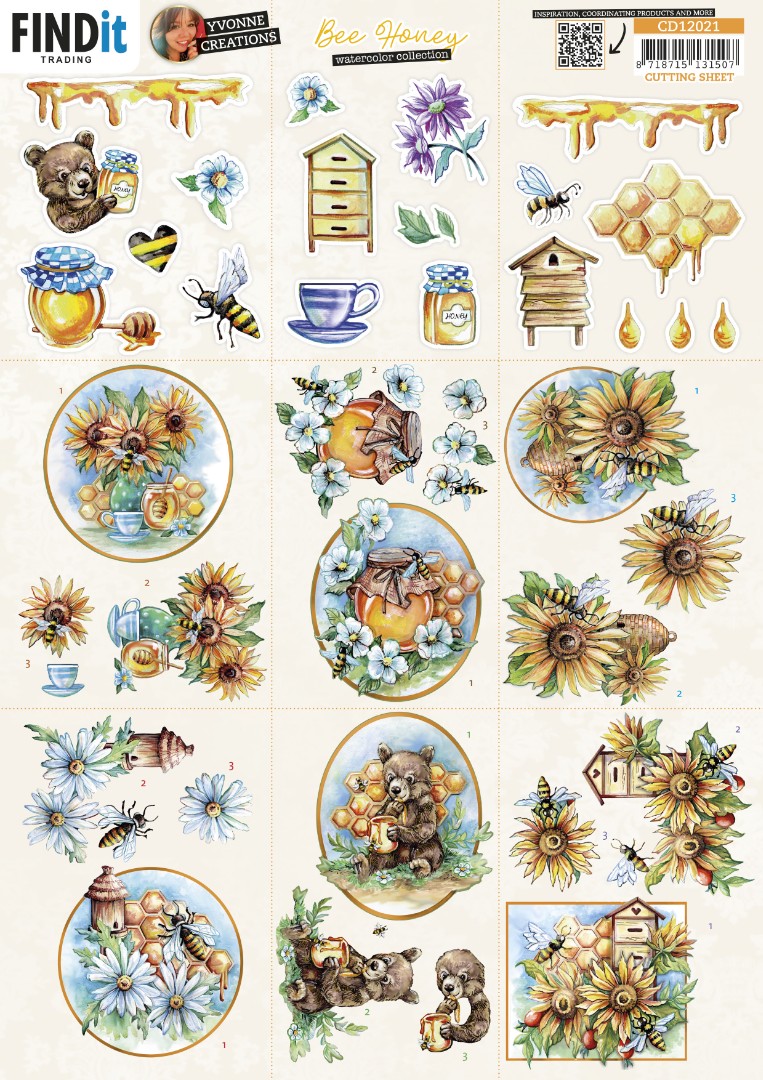 Cutting Sheet - Yvonne Creations - Bee Honey - Mini Cutting Sheet - Yvonne Creations - Bee Honey - Mini