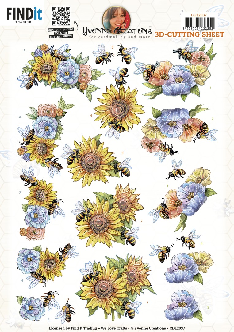 3D Cutting Sheet - Yvonne Creations - Flowers and Bees 3D Cutting Sheet - Yvonne Creations - Flowers and Bees