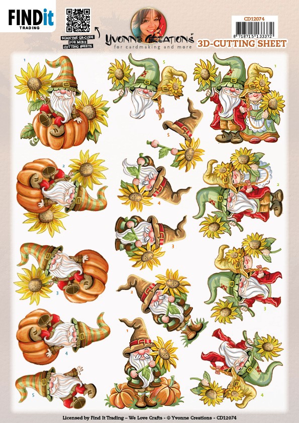 3D Cutting Sheet - Yvonne Creations - Gnomes Sunflower