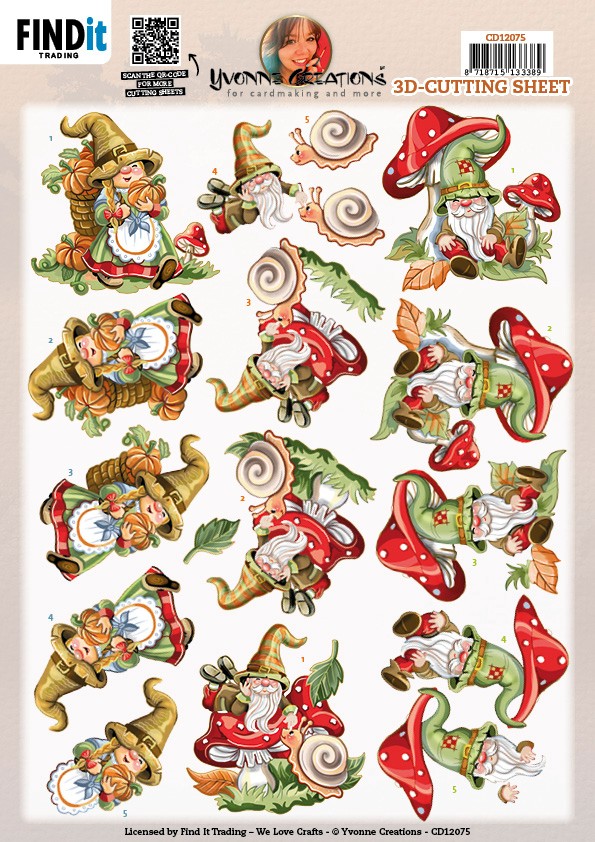 3D Cutting Sheet - Yvonne Creations - Gnomes Snail