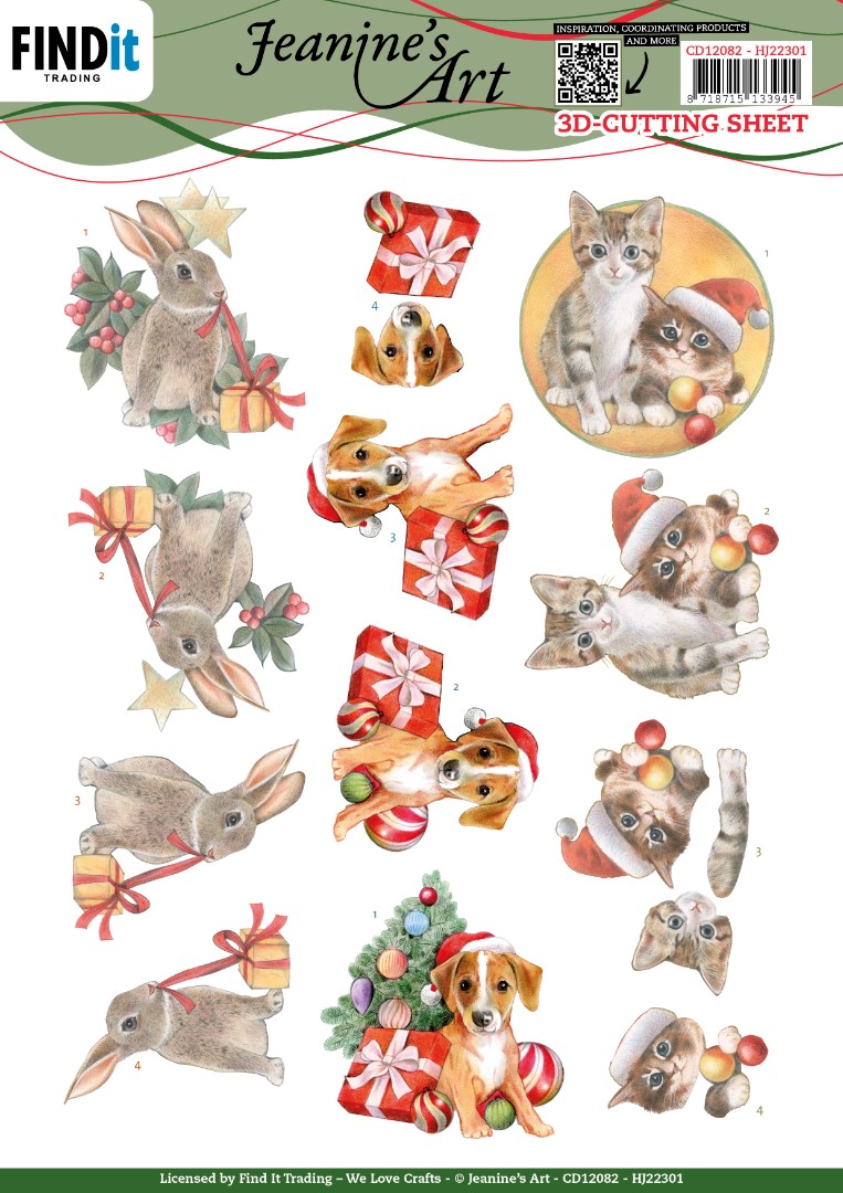 3D Cutting Sheet - Jeanine's Art - Cute Christmas Pets (GRATIS BIJ HJ 223) 3D Cutting Sheet - Jeanine's Art - Cute Christmas Pets (GRATIS BIJ HJ 223)