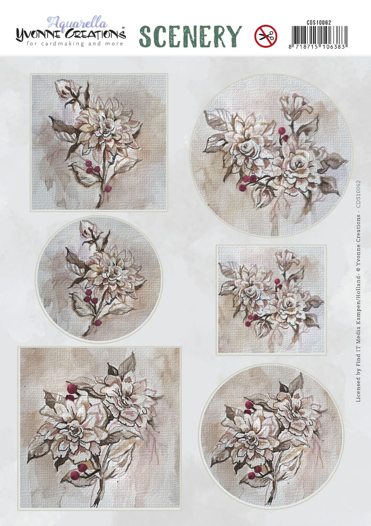 Push Out Scenery - Yvonne Creations - Aquarella - Vintage Flowers Push Out Scenery - Yvonne Creations - Aquarella - Vintage Flowers