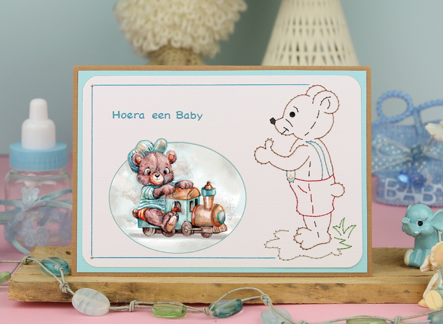 3D Push Out - Yvonne Creations - Hello World - Playing Teddybear