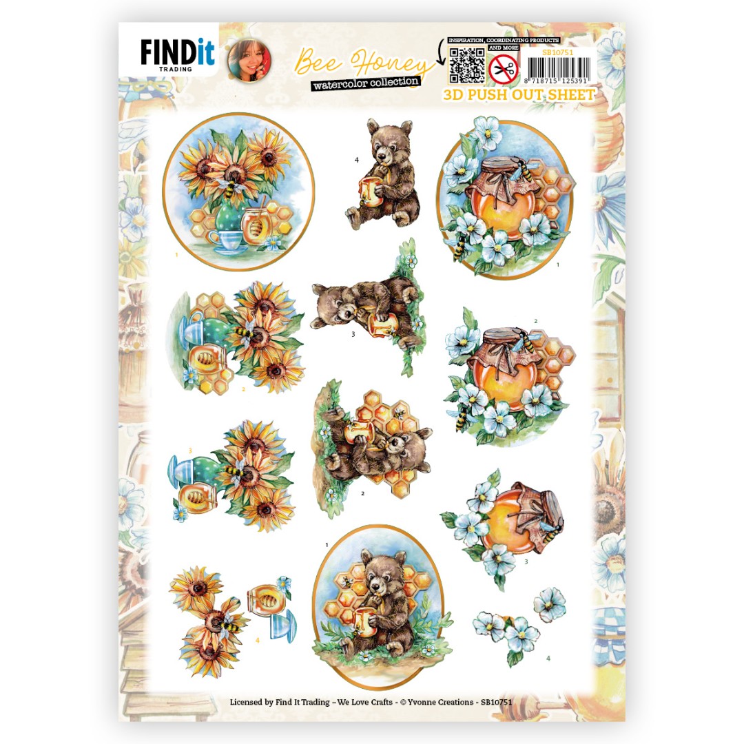 3D Push out - Yvonne Creations - Bee Honey - Brown Bear