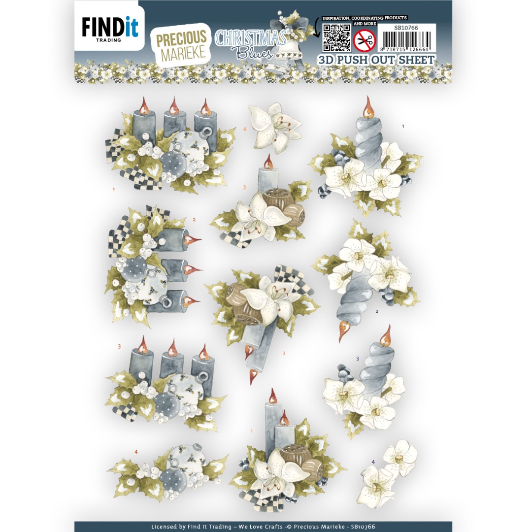 3D Push Out - Precious Marieke - Christmas Blues - Blue Candles 3D Push Out - Precious Marieke - Christmas Blues - Blue Candles