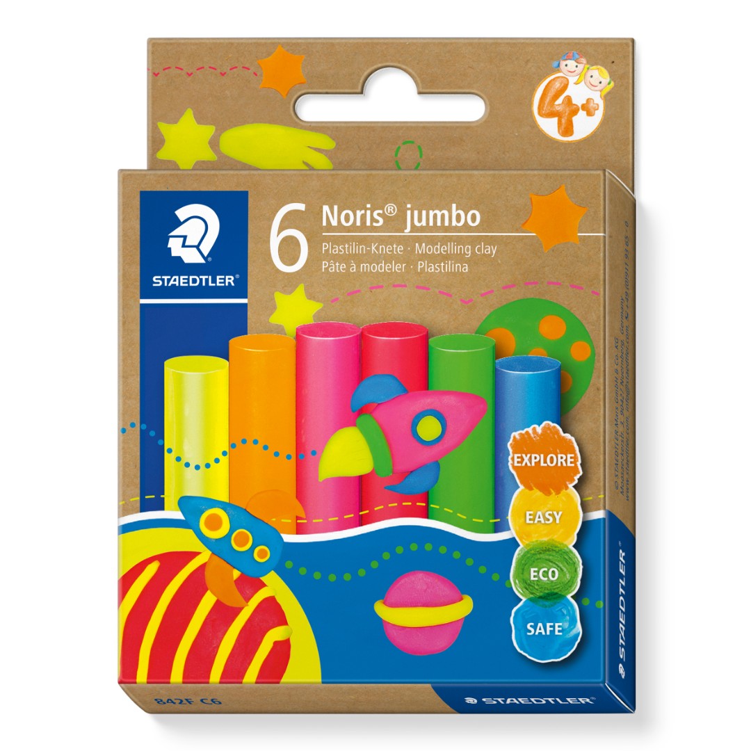 Noris jumbo boetseerklei 6 kleuren FLUO Noris jumbo boetseerklei 6 kleuren FLUO