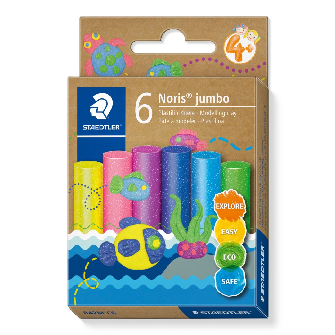 Noris jumbo boetseerklei 6 kleuren GLITTER Noris jumbo boetseerklei 6 kleuren GLITTER