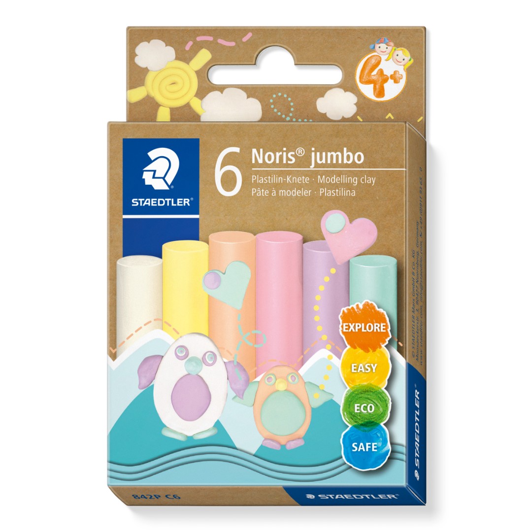 Noris jumbo boetseerklei 6 kleuren PASTEL Noris jumbo boetseerklei 6 kleuren PASTEL